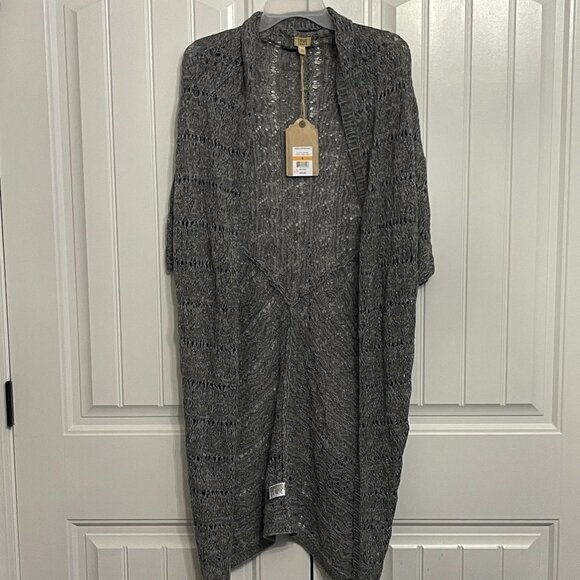 True Craft Long Crochet Open Front Duster Sweater in gray; Small - Picture 7 of 14